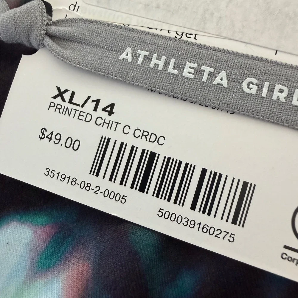 Athleta Girl Chit Chat Tight XL 14 Black Lime Green Tie Dye Leggings‎ NWT New